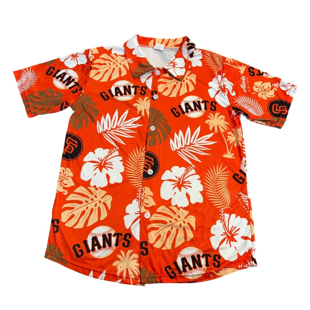 San Francisco Giants MLB Aloha Shirt Orange Tropical Floral Button Up Mens M